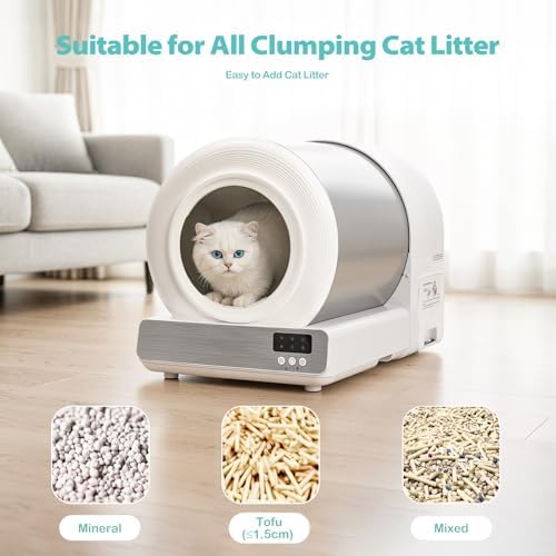 Stainless Steel Self-Cleaning Cat Litter Box, Automatic Cat Litter Box with Safety Sensors, Odor Control, APP Monitoring, Low Entry Design, Large Capacity for Multiple Cats