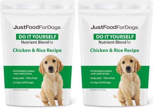 Just Food for Dogs Nutrient Blend,Vitamins & Supplements for Homemade Dog Food,Chicken & Rice,DIY Fresh Pet Meals & Toppers,Human Grade Quality,Dog Vitamins & Multivitamin Additive,4.55oz,(Pack of 2)