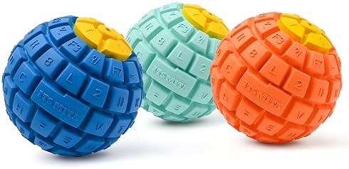 Squeaky Dog Toy Ball, Keyboard-Shaped Chew Toy for Teeth Cleaning, Durable Natural Rubber for Aggressive Chewers, Interactive Dog Toys for Medium & Large Dogs (Vibrant Orange, Large(3.5''))