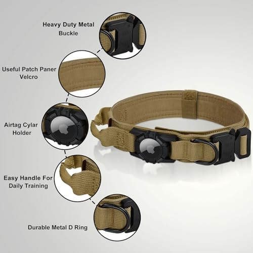 Tactical AirTag Dog Collar Leash Set - Heavy Duty, Adjustable GPS Colla