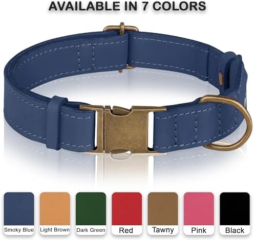AirTag Dog Collar - Genuine Leather Dog Collar with Apple AirTag Holder and Metal Buckle - Smart GPS Tracking Pet Collars for Small Medium Large Dogs Puppy (Smoky Blue, S, 12"-15" Neck Fit)