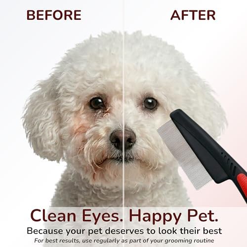 Pets&Goods Stainless Steel Tear Stain Remover Comb – Fine Tooth Grooming Tool for Dogs & Cats with Non Slip Handle, Removes Loose Fur and Dirt, Safe Gentle Cleaning