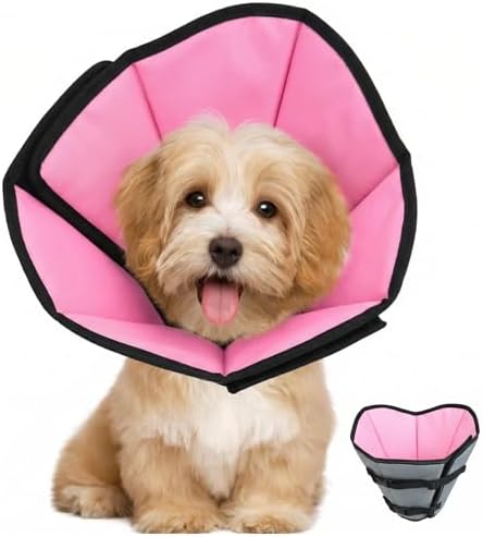 Soft Dog Cone Collar After Surgery: Long Alternative Comfortable Comfy Fabric Recovery Shame Elizabethan Stop Licking Small Medium Large Dogs (Pink, M)