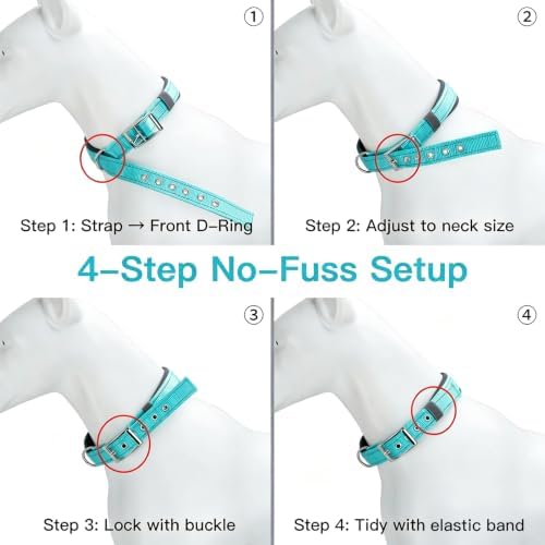 Reflective Dog Collar for Medium Dogs Wide Padding 6 Holes Adjusta