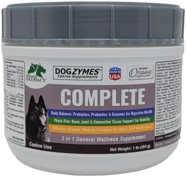 Dogzymes Complete - Probiotics, prebiotics, Glucosamine, Chondroitin, MSM and Hyaluronic Acid, Complete Skin and Coat Care (1 Pound)