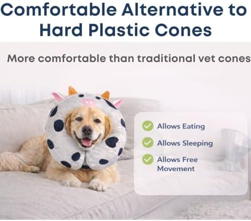 Soft Inflatable Dog Recovery Collar - Cone Alternative After Surgery - Black & White - Small (Fits Neck 5-7 in)
