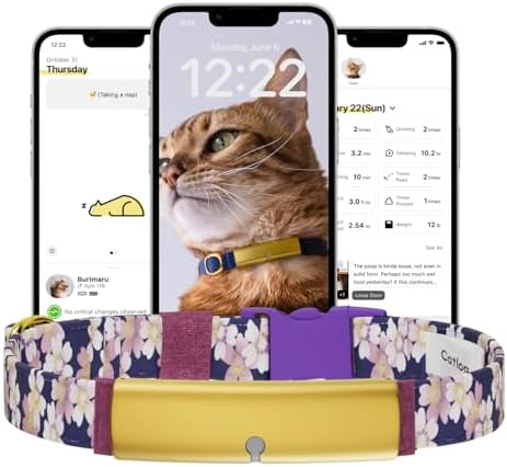 Health Tracker for Cats - Smart Cat Collar with Safety Breakaway Buckle for Indoor Cats, Wellness Alerts, Real-time Monitoring (Kimono (Sakura -Night-),XS)