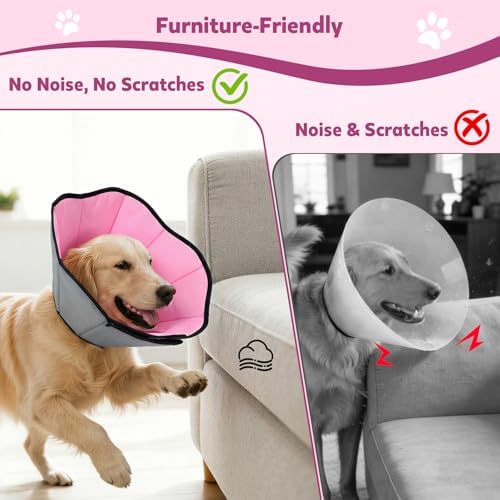 Soft Dog Cone Collar After Surgery: Long Alternative Comfortable Comfy Fabric Recovery Shame Elizabethan Stop Licking Small Medium Large Dogs (Pink, M)