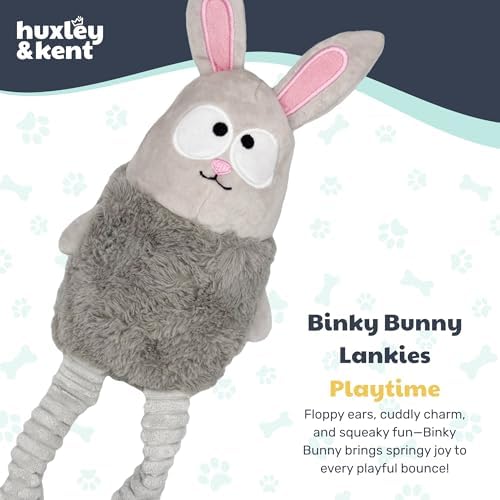 Huxley & Kent Funny Dog Toy w/Squeaker – Power Plush Squeaky Dog Toys for Small, Medium & Large Dogs – Soft Stuffed Animal for Indoor Play & Fetch - Squeak to Crunch - Lankies Binky Bunny, Large