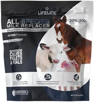 ANNUSO LIFELINE All Species Milk Replacer 20:20, 10lb Bag - All-Milk Formula with LifePulse - For Calves, Piglets, Foals - Supports Growth, Digestion, Immunity - Easy Mix, High Protein & Fat Blend