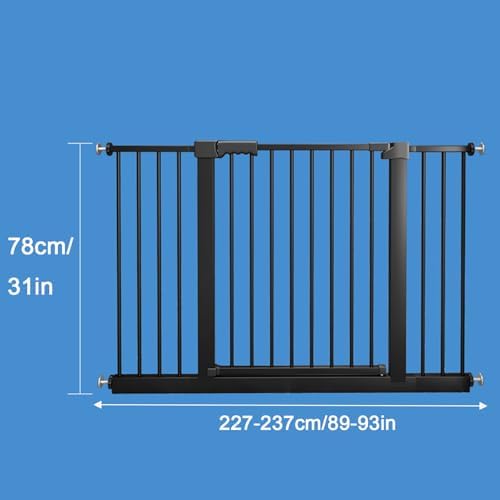 Smart Auto-Close Pet Gate for Dogs & Cats, Escape-Proof 3-Lock Heavy-Duty Stair Gate, 180° Swing Adjustable Dog Gate for Doorways & Stairs(Size:227-237cm/89-93in,Color:White)