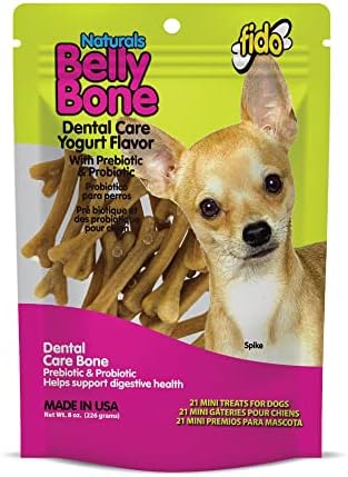 Fido Belly Bones for Dogs, Mini - 21 Count - Yogurt-Flavor Dental Treats for Small Dogs - Plaque & Tartar Control for Fresh Breath - Digestive Support - Made in USA