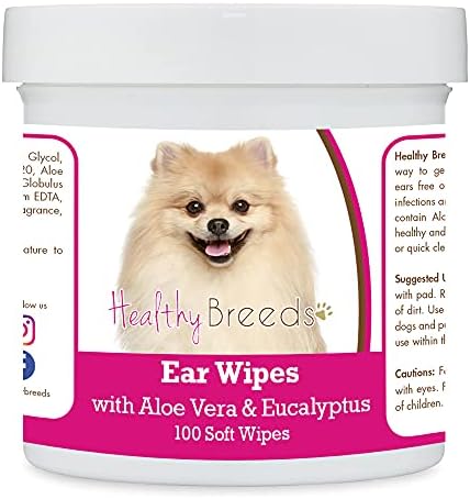 Healthy Breeds Pomeranian Ear Cleaning Wipes with Aloe & Eucalyptus for Dogs 100 Count