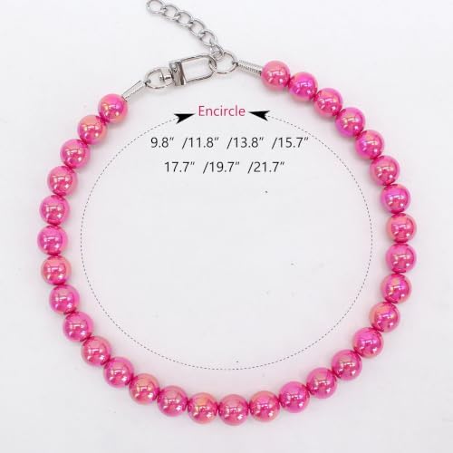 Iridescent Hot Pink Beaded Dog Collar, Fashion Pet Necklace for Medium Dog