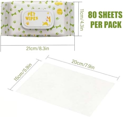 80 Pcs Gentle Cotton Pet Wipes for Sensitive Skin, Dog Wipes for Paws, Eyes, Butt with Sealable Flip-Top, Cat