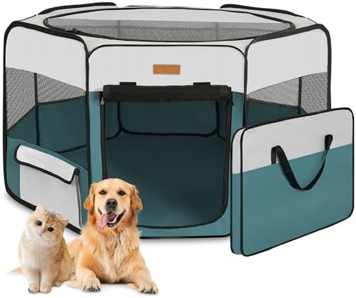 Akinerri Portable Dog Playpen, Foldable Pet Play Pen for Puppy Cat, Blue
