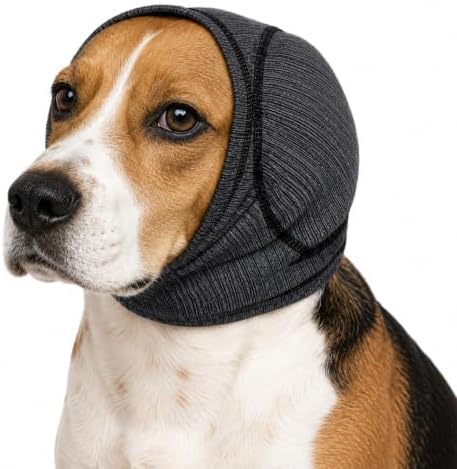 No Shake Dog Ear Wrap Hematoma, Breathable Dog Ear Cover with Soundproof Sponge, Bathing, Drying, Swim, Noise Anxiety Relief (Gray, L)