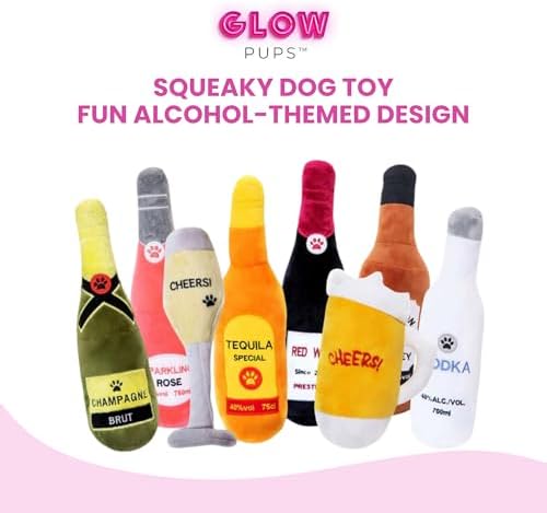 Glow Pups Dog Beer Toy, Plush Squeaky Beer Mug Dog Toy Dogs, Fun Alcohol Pet Toys, Engaging and Interactive, Machine Washable, Multicolor Plush