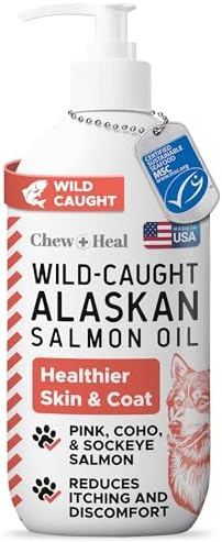 Wild Alaskan Salmon Oil for Dogs & Cats 16 oz - Omega 3 Dog Fish Oil, EPA DHA for Skin & Coat, Itch Relief, Joint and Heart Health - MSC Certified, Made in USA, Pump Bottle - Chew + Heal