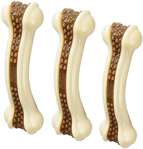 Dog Bones Chew Toys for Aggressive Chewers, 3 Pack Real Beef Flavor,Indestructible Dog Teething Chew Toys for Large/Medium/Small Puppies Breed,Tough Pet Toy with Nylon