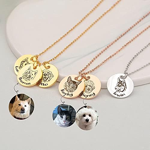 Anavia Personalized Pet Portrait Necklace, Handmade Memorial Jewelry Gift, Custom Round Disc Photo Engraved Necklace for Animal Lovers, Dog Mom, Dog Dad