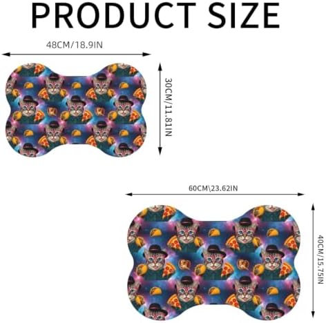 Galaxy Space Cat Eat Pizza Dog & Cat Food Mat Bone Shaped Pet Feeding Mat