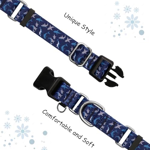 Martingale Collar for Dogs with Buckle Shark Dog Collar Adjustable Soft Nylon Boy Dog Collars for Large Dogs, Deep Blue Shark