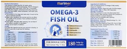 MARIMER Omega-3 Fish Oil for Dogs & Cats, Snip Tips Softgels, 180 Count