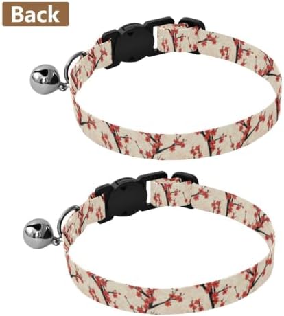 Red Cherry Blossoms Dots Easy to Wear Cat Collars 2 Pack Soft Cat Collar