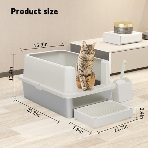 RIZZARI Stainless Litter Box Semi-Closed: Odorless, Large, Easy Clean