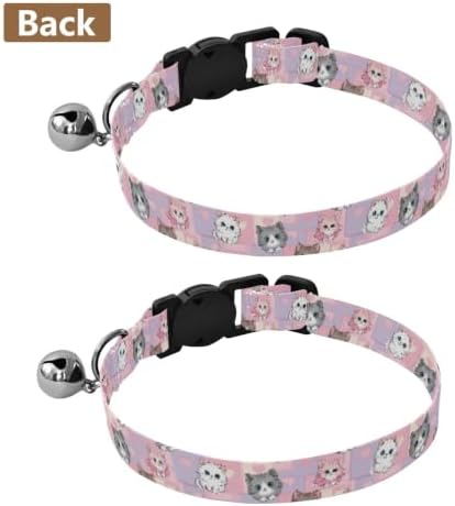 Cute Cartoon Cats White Comfortable Cat Collar, 2 Pack Collar with Bell for Dog Puppy