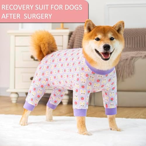 Dog Recovery Suit for Small Medium Large Dogs, Pet Onesie After Surgery Comfort Dog Bodysuit Anti Licking (Purple Bunny,XL)