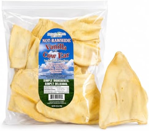 Nature’s Own Not-Rawhide Vanilla Flavored Cow Ears for Dogs | Made in USA | Long Lasting Dog Chews | Safe Rawhide Alternative (Pack of 5)