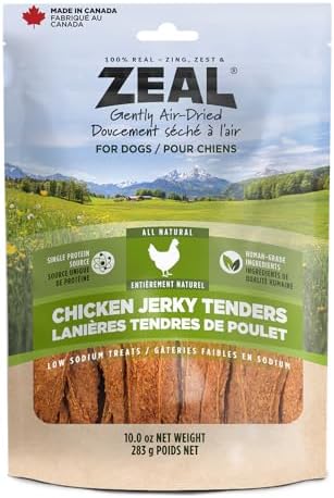 ZEAL Natural Chicken Jerky Tenders for Dogs, 100% Real Canadian Chicken, High Protein 24%, Soft Training Treats, Air-Dried, Grain Free, Made in Canada, 10oz