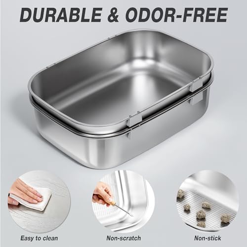 Triple Pan Stainless Steel Sifting Cat Litter Box