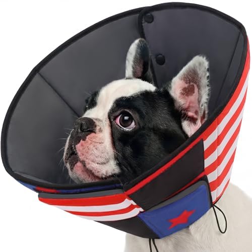 Queenmore Dog Cones for Small Dogs, Dog Cone Collar to Prevent Licking Wounds, Adjustable Comfy Cone for Dogs, Adjustable Elizabethan Collar for Pets, USAFlag S