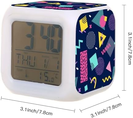 Digital Alarm Clock,Abstract 80S Retro Geometric Shape 7 Color Change LED Digital Alarm Clock with Date Thermometer for Toddlers,Girls and Boys