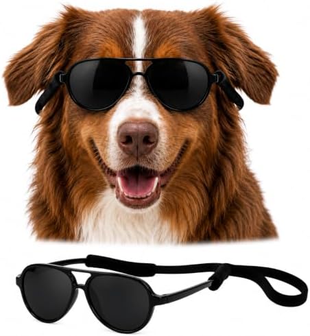 G010 Dog Pet Costume Aviator Sunglasses for Medium Breeds 18-40 lbs (2-Pack Black + White, uv400)
