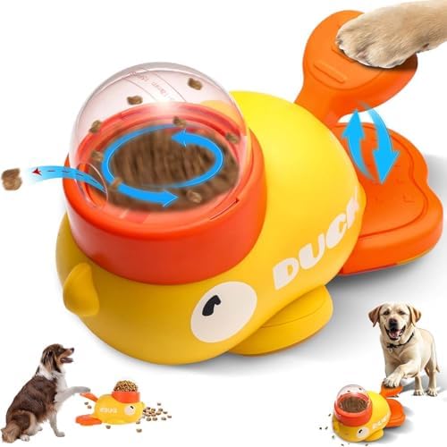 Duck Treat Dispenser,Interactive Dog Food Dispenser Toy with Button, Duck-Shaped Treat Dispenser for Small & Medium Dogs, Anti-Gulping IQ Training Bowl & Healthy Eating Pet Feeder