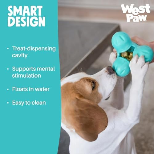 WEST PAW Zogoflex Tux Treat Dispensing Dog Chew Toy – Interactive Chewing Toy for Dogs – Dog Games for Aggressive Chewers, Fetch, Catch – Holds Kibble, Treats, Large 5", Geranium