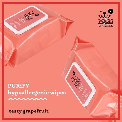 Wags & Wiggles Hypoallergenic Dog Wipes, Zesty Grapefruit, 100 Count, 12-Pk