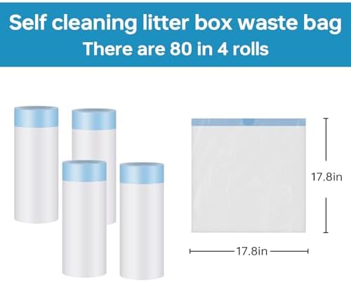 4 * 20 Count Trash Bags for Automatic Cat Litter Box Self Cleaning, Replacement Extra Large Liners for Robot Box,18 x 18 Inches, 4 Rolls Drawstring Waste Bags（80 Counts/4 Rolls）