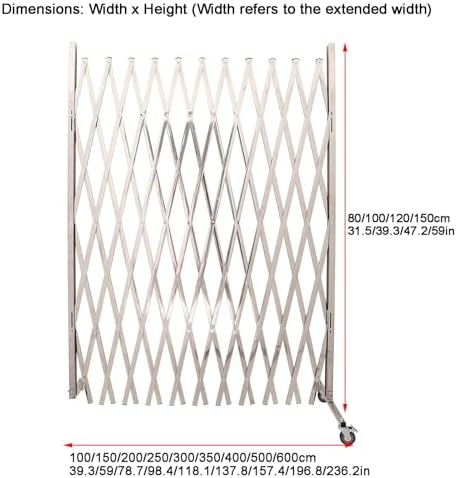 Retractable Folding Security Gate Stainless Steel Scissor Door Connectable Traffic Barricade for Schools & Industries Portable with Casters & Locking Ring (80x250cm/31.5X