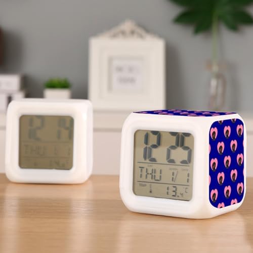 Digital Alarm Clock,Dachshund Dog Heart Blue 7 Color Change LED Digital Alarm Clock with Date Thermometer for Toddlers,Girls and Boys