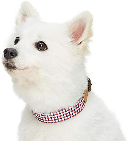 Blueberry Pet Multicolor Geometric Squares Genuine Full Grain Leather & Polyester Combo Adjustable Dog Collar, Medium, Neck 15"-18"