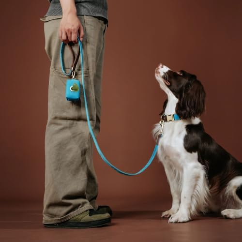 Didog PU Leather Dog Poop Bag Holder, Easy-Pull with Metal Clip, Light Blue