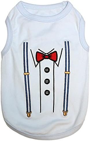 Parisian Pet Dog T-Shirt - Suspender Tuxedo Dog Shirt - Breathable and Lightweight Boy Pet Clothes - Sleeveless Pet Tee Shirts - Machine Washable Shirts for Small Pets - S