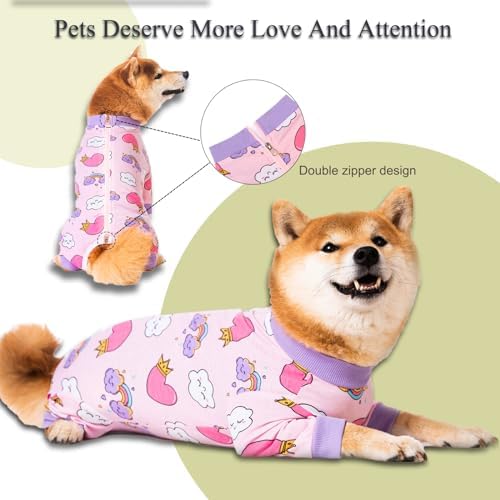 Dog Recovery Suit for Small Medium Large Dogs, Pet Onesie After Surgery Comfort Dog Bodysuit Anti Licking (Large, Pink Heart)