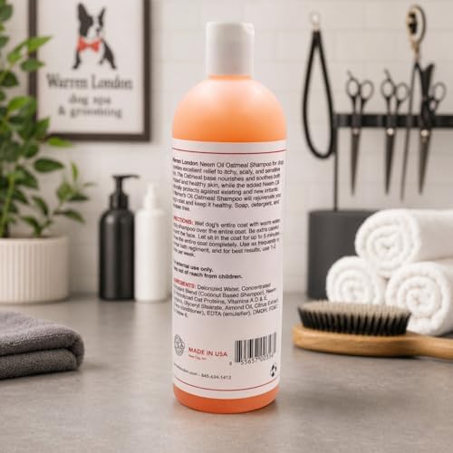Warren London Neem Oil with Oatmeal Dog Shampoo - Deep Cleansing & Moisturizing for Sensitive Skin - Itch Relief & Odor Control - Made in USA - 17 oz