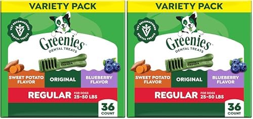 Greenies Veterinarian-Recommended Natural Dental Dog Treats, Dental Chews for Dogs, Regular Size, Variety, 12 oz, 36 Count (Pack of 2)